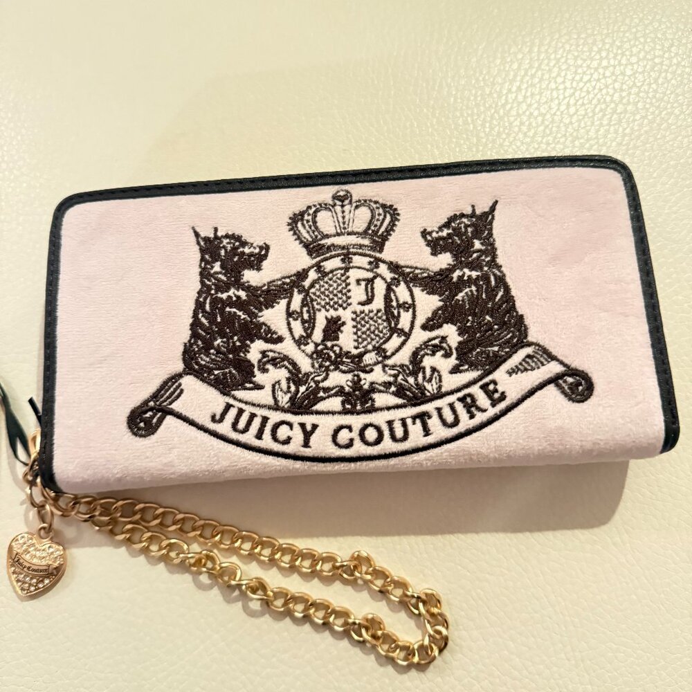 NWT JUICY COUTURE SCOTTIE DOG LARGE ZIP AROUND WRISTLET WALLET PINK VELOUR - Picture 1 of 6
